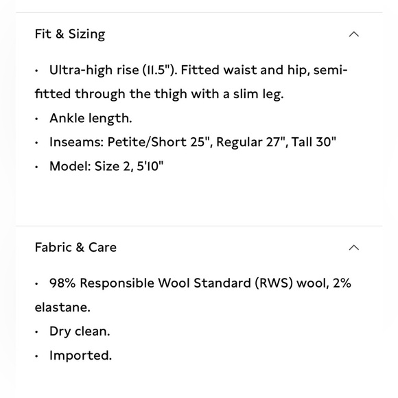 NWzt Banana Republic High Rise Slim Italian Wool Ankle Navy Pant Size 0. - Picture 7 of 7